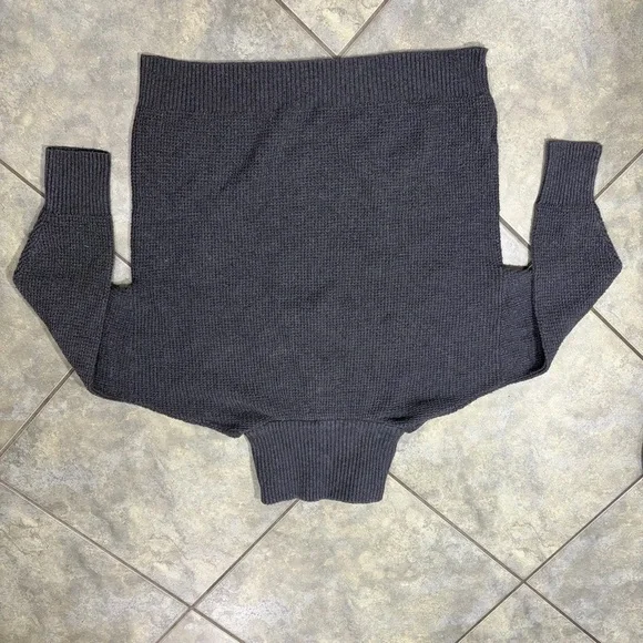 Aerie Women's Sweater CozyUp Waffle Knit Quarter Zip Gray Boxy Oversized Sz S - Picture 7 of 8